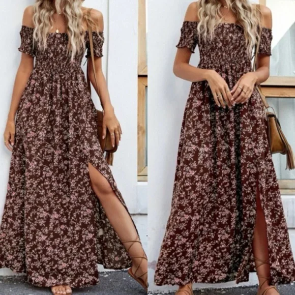 Dresses | Boho Floral Print Burgundy Shirred Off Shoulder Dress | Poshmark Dresses | Boho Floral Print Burgundy Shirred Off Shoulder Dress | Poshmark